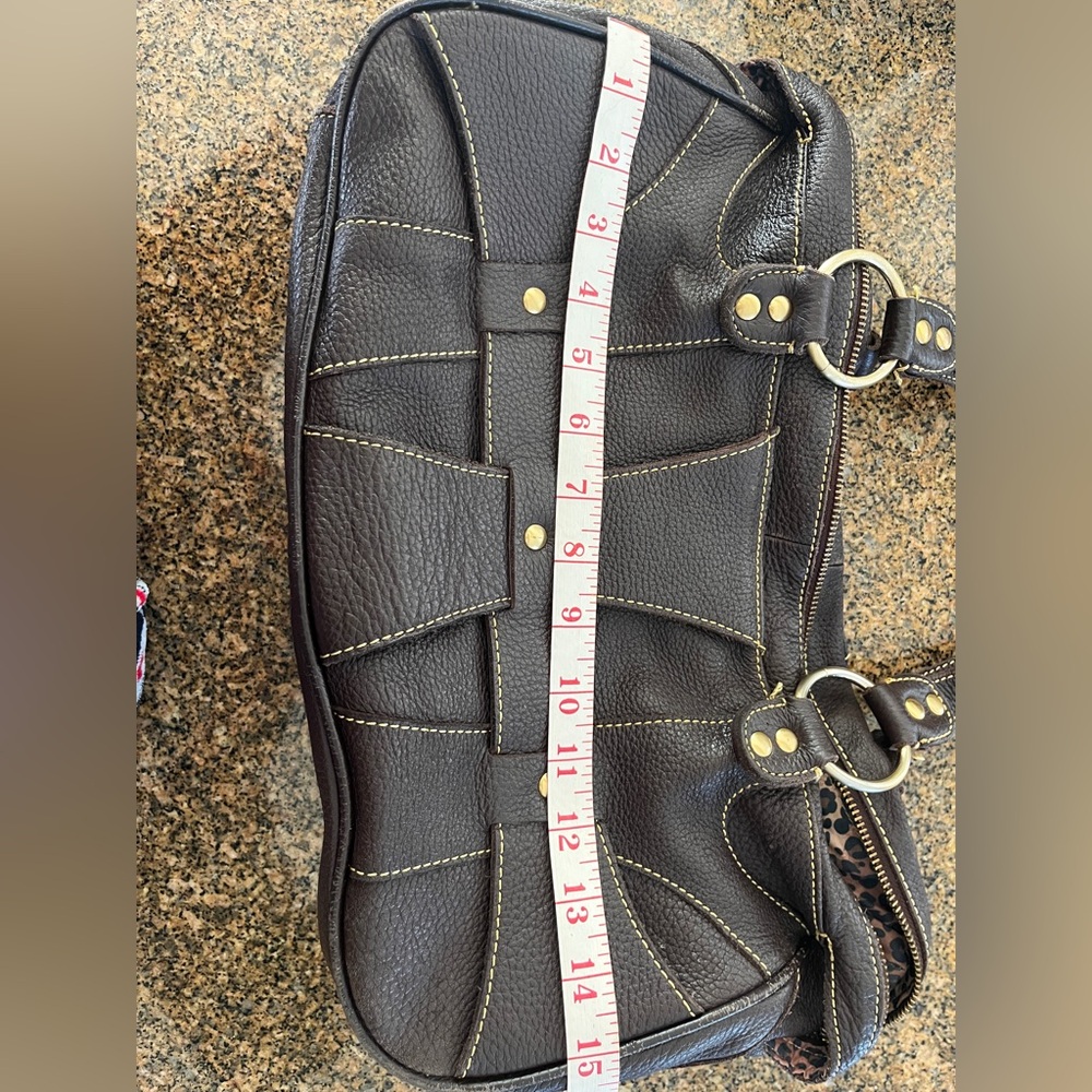 MAXX NY Leather Shoulder Bag. Deep Expresso Brown, Gold Accents, Dust Bag - Picture 11 of 16